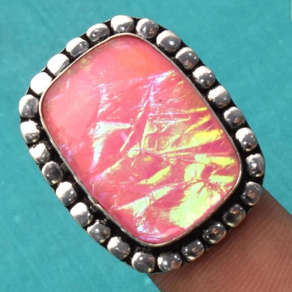 Gorgeous Large Dichroic Glass Ring - Size 8.75